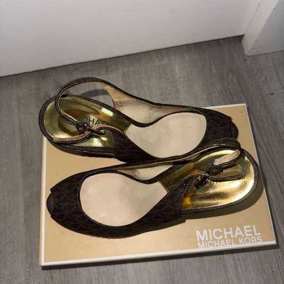 Michael Kors Dark Brown Wedge Heel Espadrilles with Open Toe - Picture 2 of 4